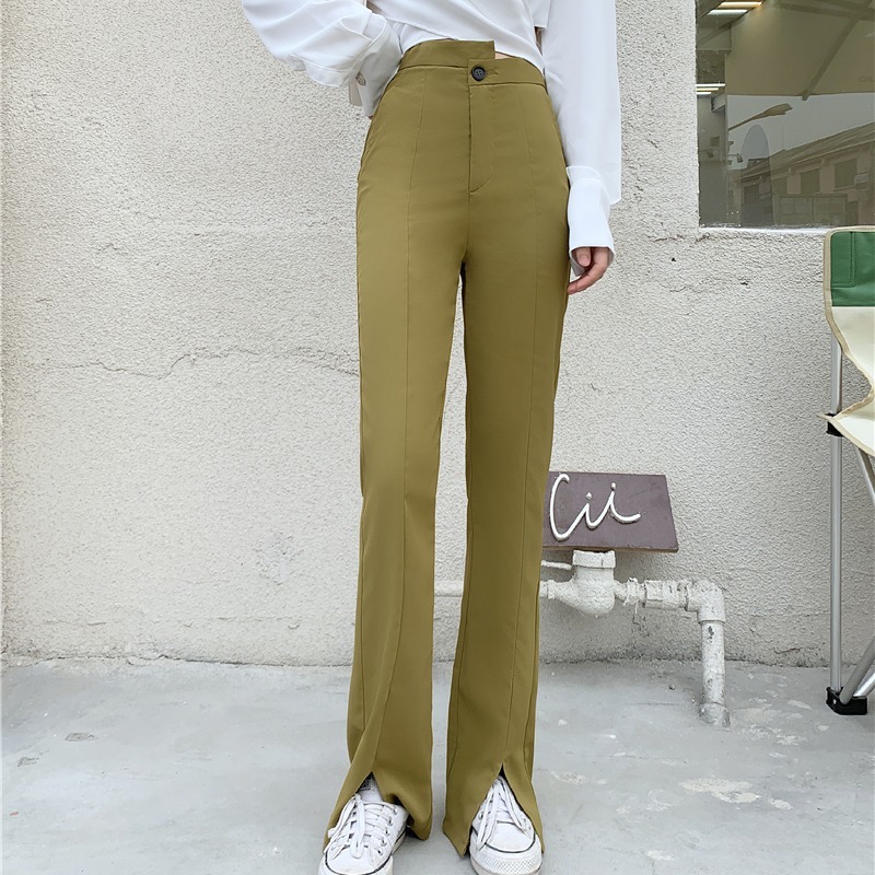 Pants & Capris Straight Tight Black High-waisted Flared Pant Women Oversize Mujer Pantalones All-match Sexy Street Retro 210429