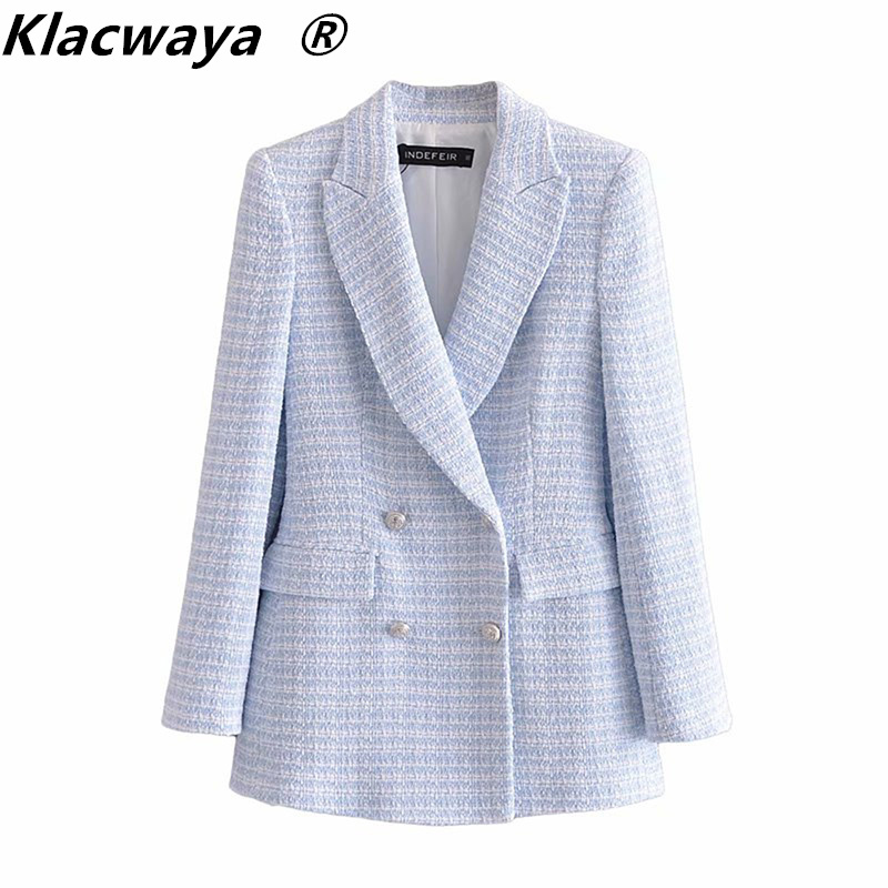 Za Blazer Women Jacket Fashion Check Texture Blazers Vintage Long Sleeve Pockets Female Outerwear Chic Tops 210521, Light blue
Za Blazer Women Jacket Fashion Check Texture Blazers Vintage Long Sleeve Pockets Female Outerwear Chic Tops 210521, Light blue