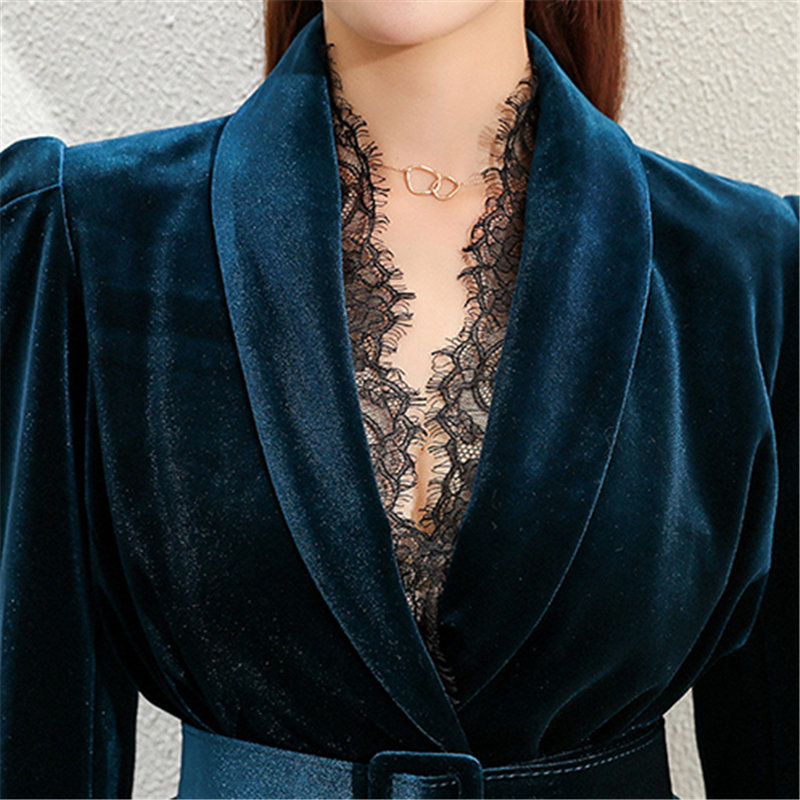 Autumn Femme All Match Fashion Plus Size Vintage Office Lady Outwear OL Chic Gentle Velvet Suits 2 Pieces Sets 210421