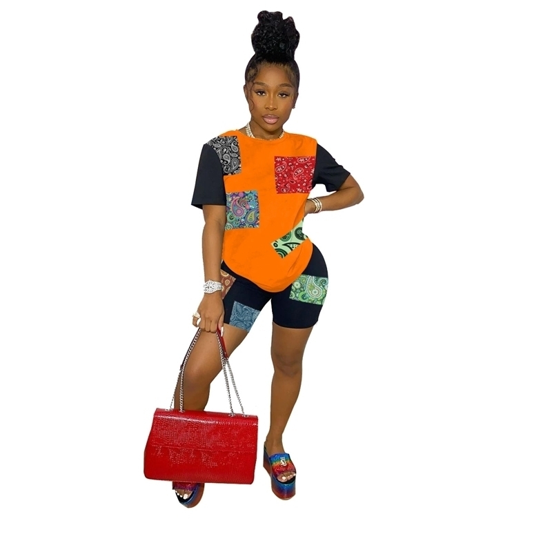 Women Designers Clothes Tracksuits Two Piece Set Paisley Patch Printing Summer Street Fashion