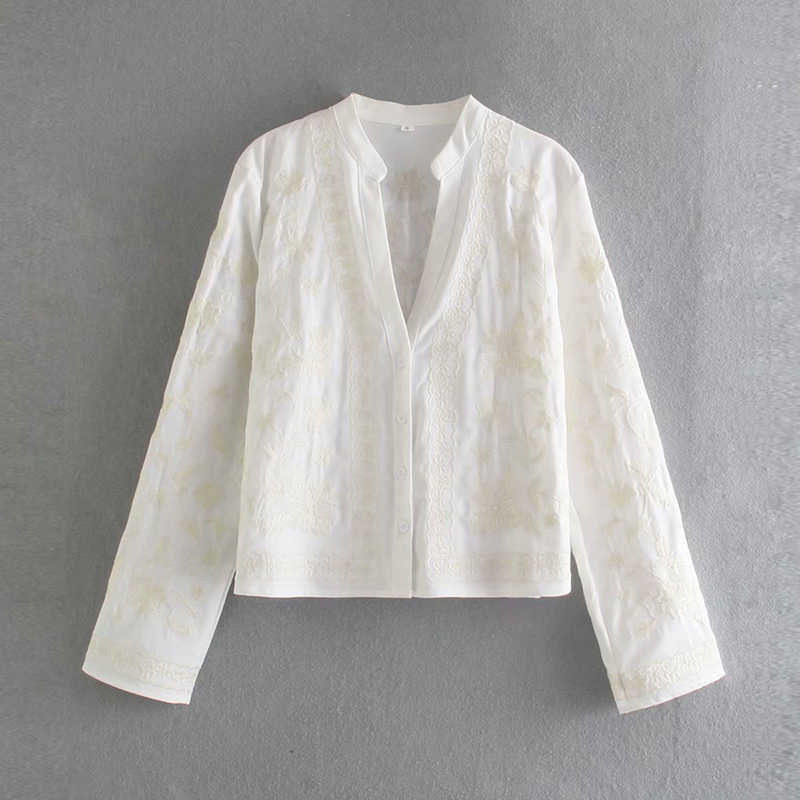 Vintage Women Soft Cotton Embroidery White Shirts Summer Fashion Ladies Elegant Loose Shirt Chic Girls Tops Sweet 210527