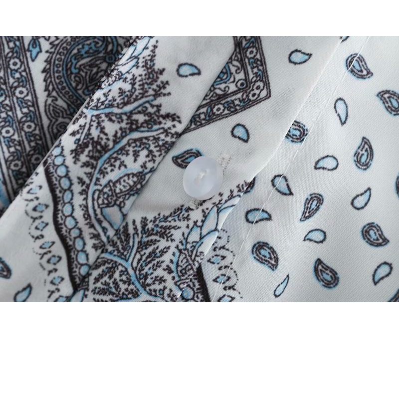 Elegant Lapel Long Sleeve Blouse Top: Chic Blue & White Porcelain Print For Women's Summer Fashion