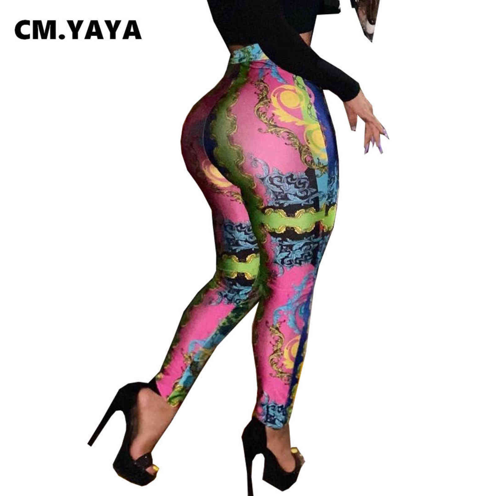 CM.YAYA Paisley Print High Waist Bodycon Pencil Pants for Women Streetwear Legging Fashion Active Skinny Trousers 211115