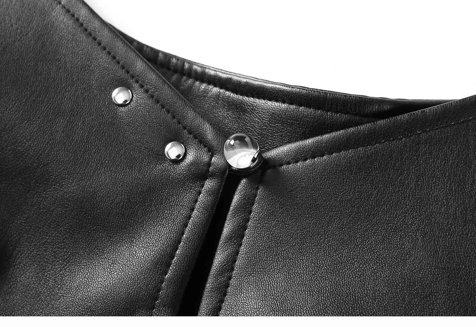 VANOVICH Korean Summer Black PU Leather Dress Women High Waist Chain Sling 210615Z