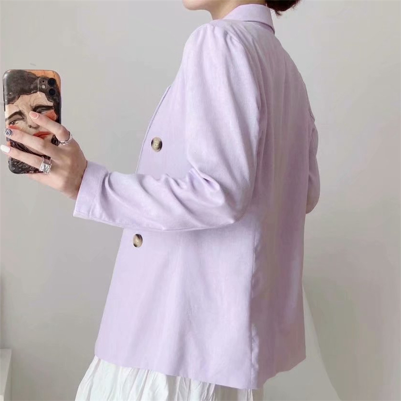 Elegant Women Light Purple Jacket Fashion Ladies Notched Neck Blazer Causal Female Chic Double Breasted Coats 210430