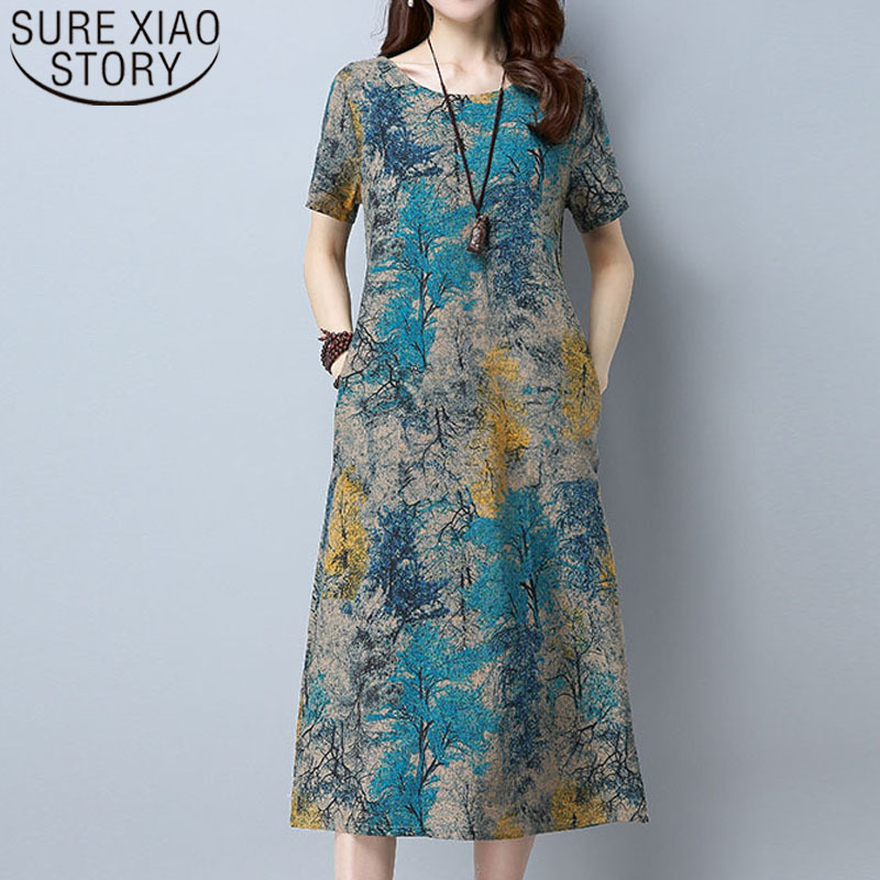 Women long dress Dresses elegant Loose Plus size Casual Dress work Wear Printing Large 3577 50 210510