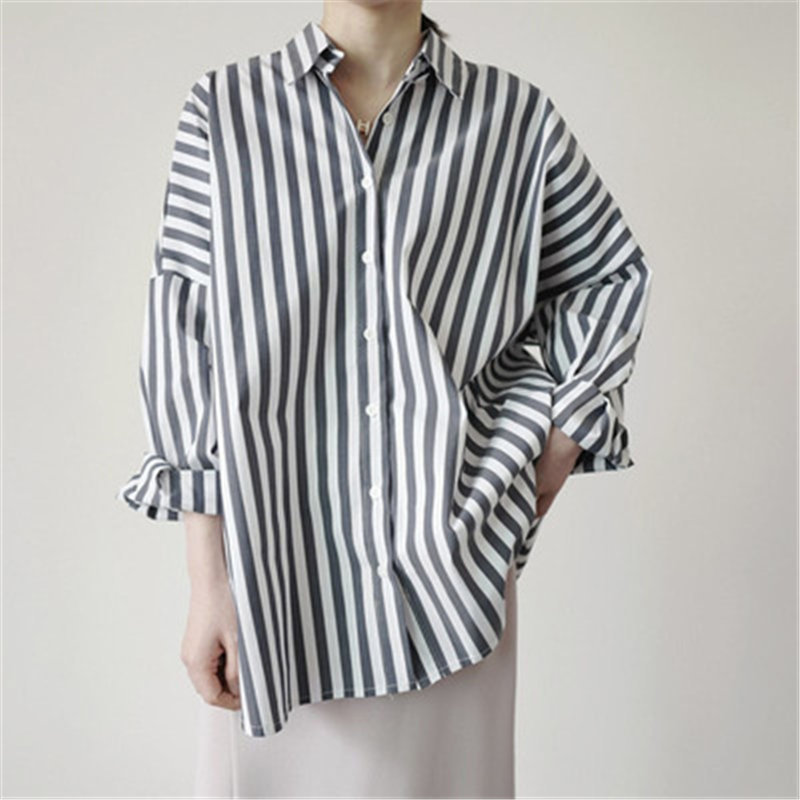 Korean Chic Striped Gentle Women Blouses Office Lady Feminine Tops Loose Elegant Stylish Full Sleeves Shirts 210421