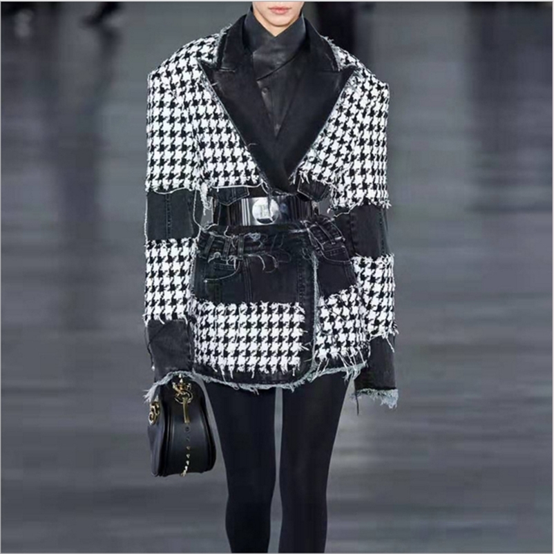 HIGH QUALITY Fashion Designer Blazer Women's Denim Patchwork Fringed Houndstooth Tweed Jacket 210521, Beige
HIGH QUALITY Fashion Designer Blazer Women's Denim Patchwork Fringed Houndstooth Tweed Jacket 210521, Beige