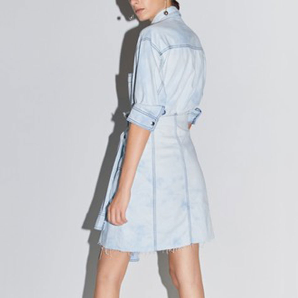 Free Autumn Women's Retro Denim Set Casual Washed Long Shirt & High Waist Lace-Up Skirt Two-piece 210524