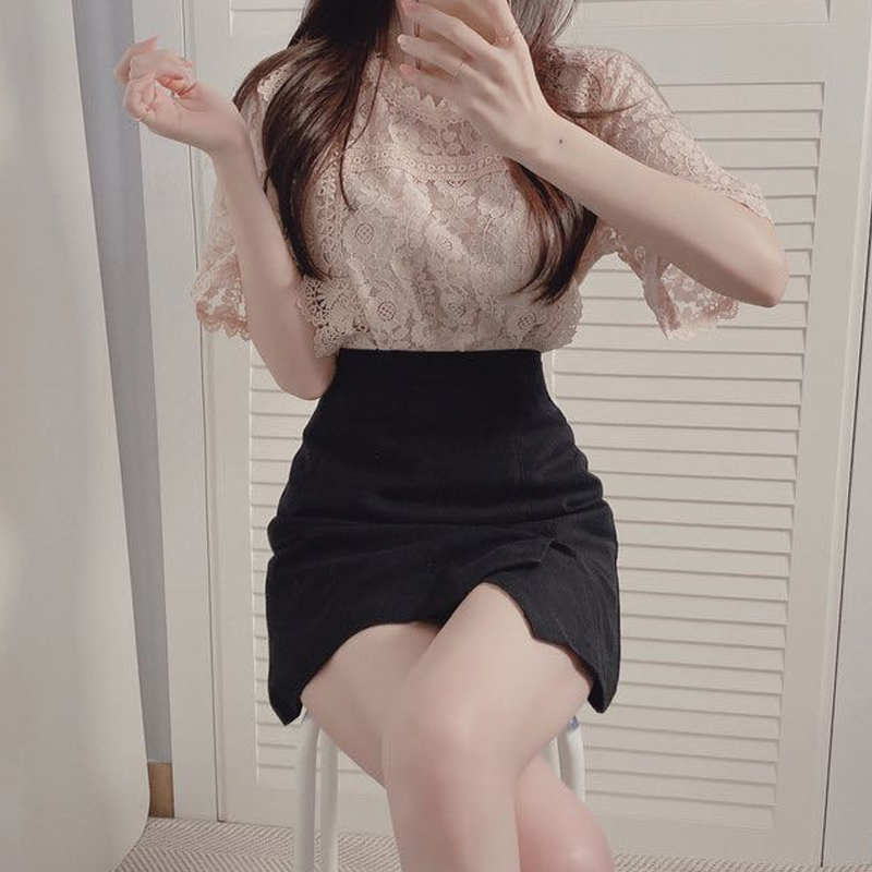 Summer Women Tops and Blouse Korean Fashion Clothing Lace Patchwork Blusas Mujer De Moda Elegant White Shirt 9594 210506