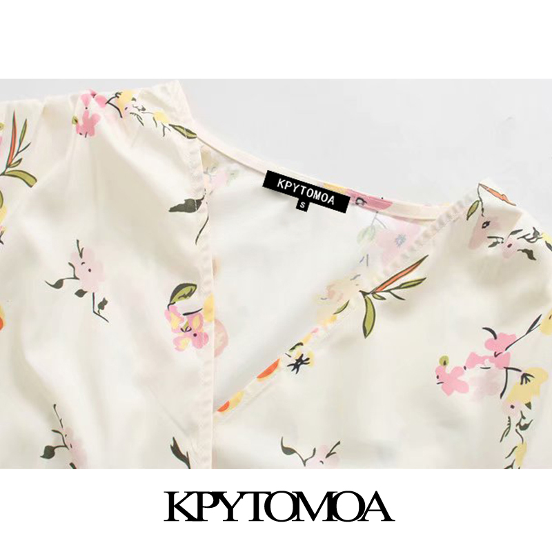 Women Sweet Fashion Floral Print Wrap Midi Dress Short Sleeve Side Bow Tied Female Dresses Vestidos Mujer 210420