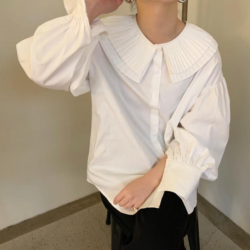 korean style elegant white womens blouses femme autumn chic long sleeve lapel loose doll blusas