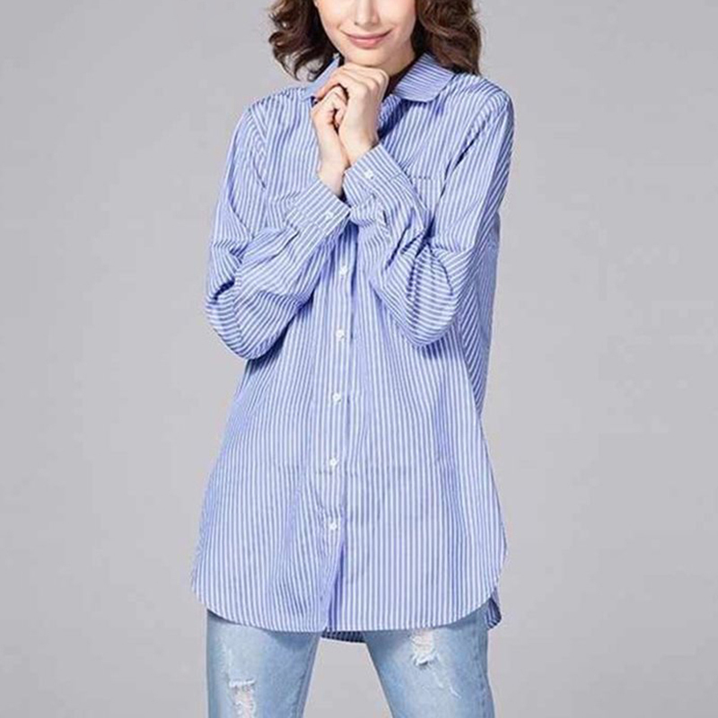 VGH Loose Print Striped Shirt For Women Lapel Long Sleeve Casual Korean Blouse Female Fashion New Clothing Spring Style 210421