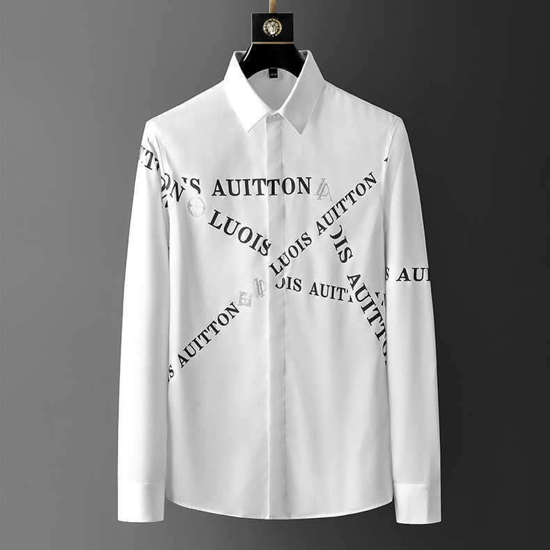 High Quality Men's Shirts Letter Print Long Sleeve Slim Casual Shirt Business Office Dress Social Tops Streetwear Chemise Homme 210527, Black
High Quality Men's Shirts Letter Print Long Sleeve Slim Casual Shirt Business Office Dress Social Tops Streetwear Chemise Homme 210527, Black