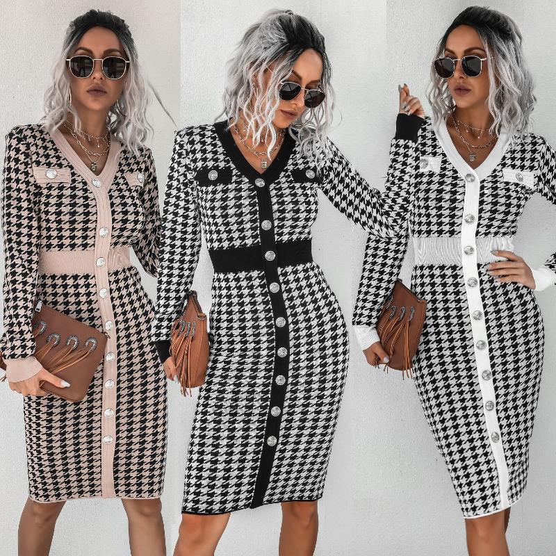 Casual Dresses Houndstooth Print Knit Dress For Women Fall 2021 Contrast Binding Buttoned
Casual Dresses Houndstooth Print Knit Dress For Women Fall 2021 Contrast Binding Buttoned