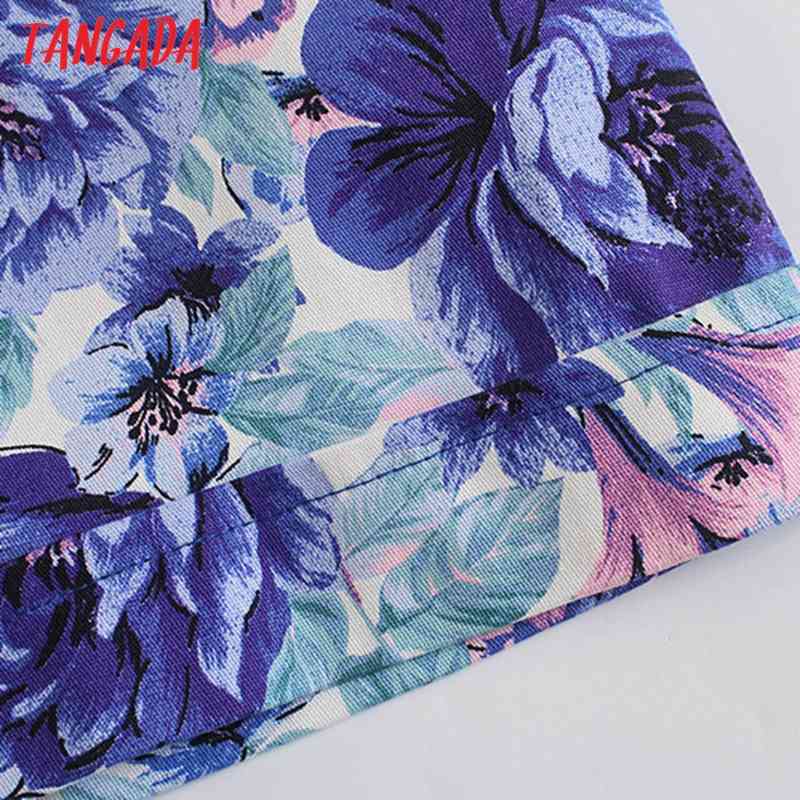 Women Chic Fashion Floral Print Playsuits Vintage Buttons Sleeve Female Short Jumpsuits 5Z91 210416