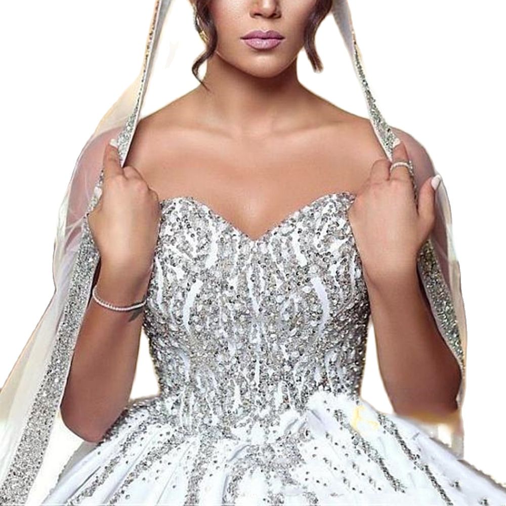 Sweetheart Luxury Wedding Dress With Beads Sequins Backless Sexy Ball Gown wedding Dresses Satin Bridal Custom Made