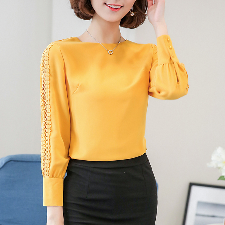 Long Sleeve blusas mujer de moda Ladies Office Shirts Korean Lace Hollow Out Women Top White Chiffon Blouses 821F 210420