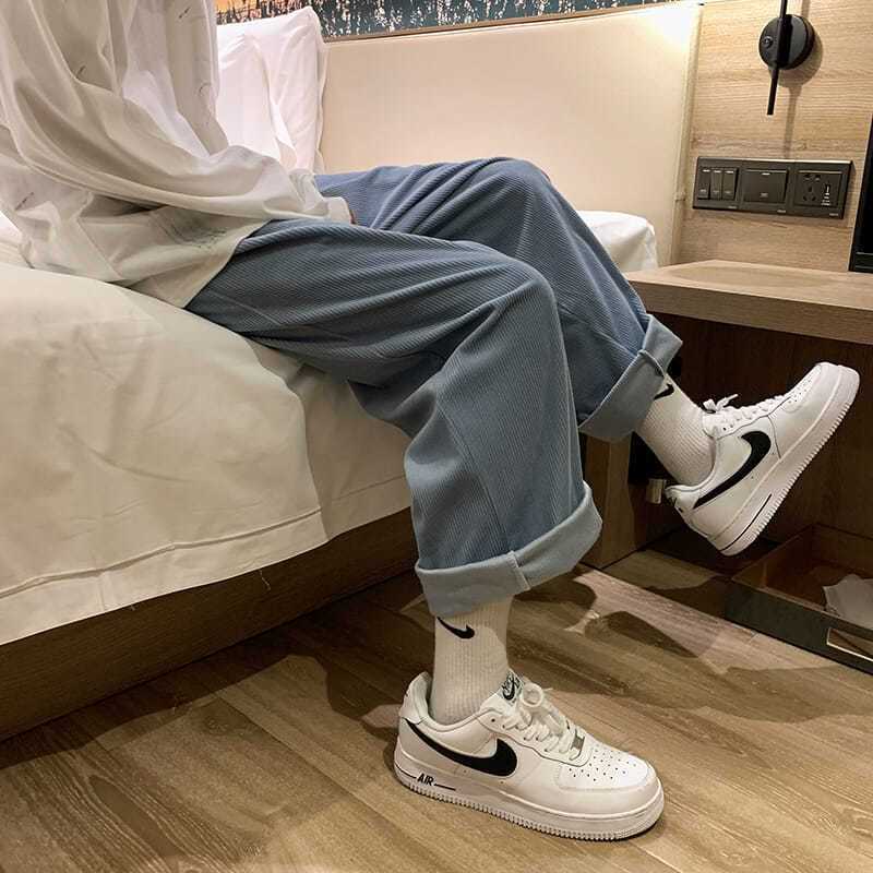 Corduroy pants spring autumn men women's trend loose casual bottoms Harajuku Hong Kong style wide-leg sports trousers 210526