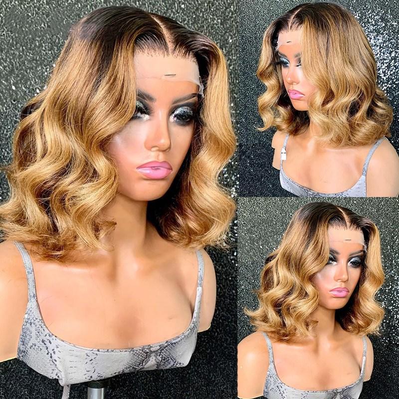 Ombre Blonde Body Wave Short Bob 13x4 Lace Frontal Human Hair Wigs Pre Plucked Remy Brazilian Wig For Black Women