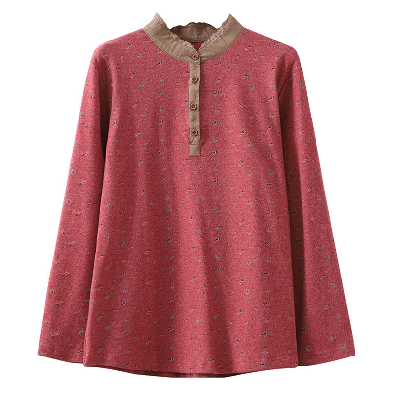 Spring Korea Fashion Women Long Sleeve Stand Collar Tshirt 95% cotton Flower Print Tee Shirt all-matched Casual Femme Tops S642 210512