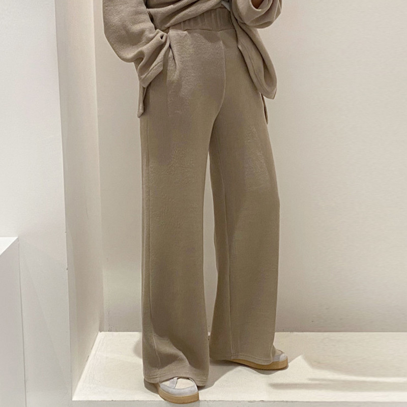 Nomikuma Korean Causal Knitted Two Pieces Sets Turtleneck Long Sleeve Sweater + Stretch Waist Wide Leg Long Pants Suits 6D457 210427