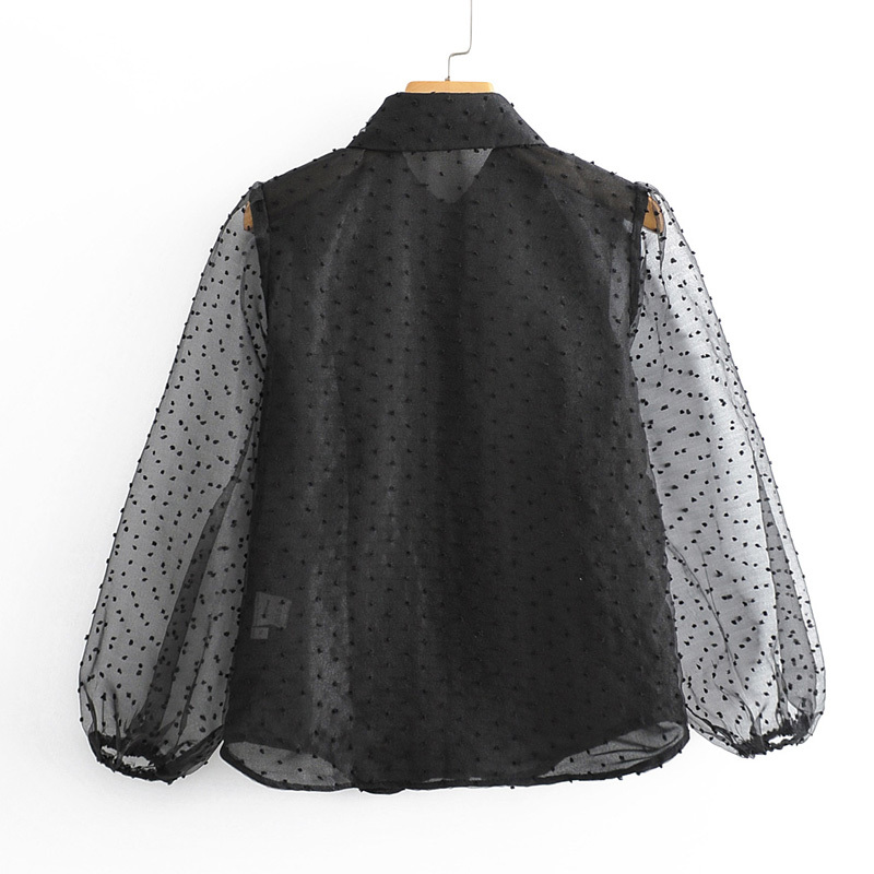 Vintage Transparent Jacquard Blouses Women Fashion Turn Down Collar Shirts Elegant Ladies Lantern Sleeve Tops 210520