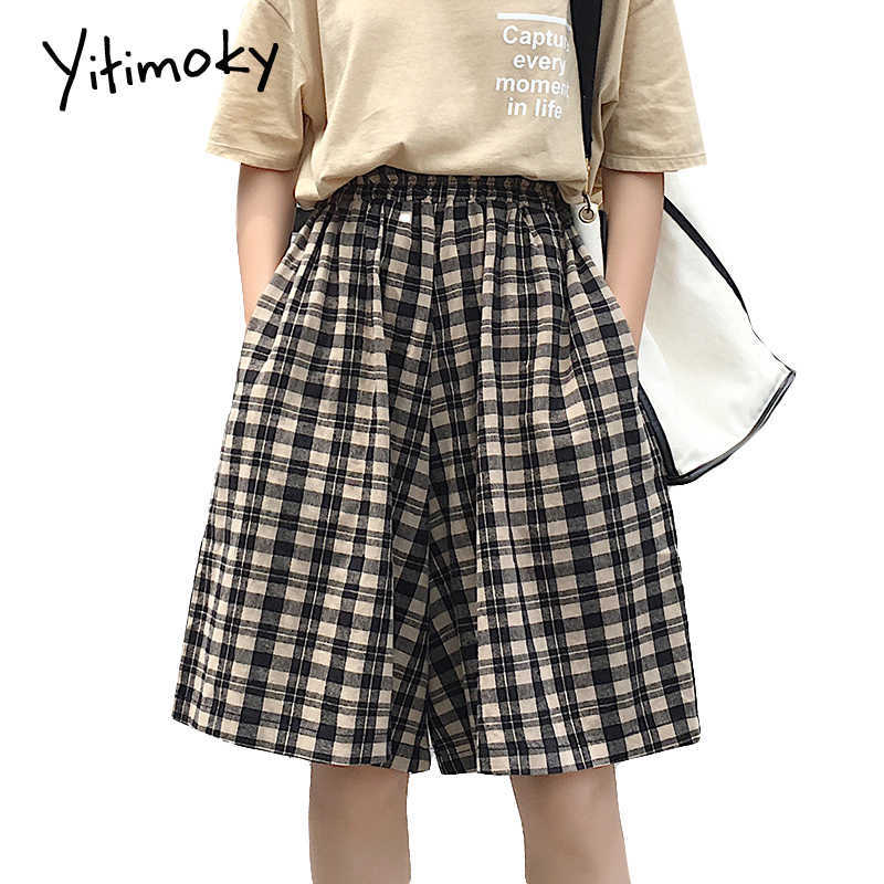plaid women shorts Elastic Waist Japan Style high waist for harajuku short plus size 5XL Loose 210714