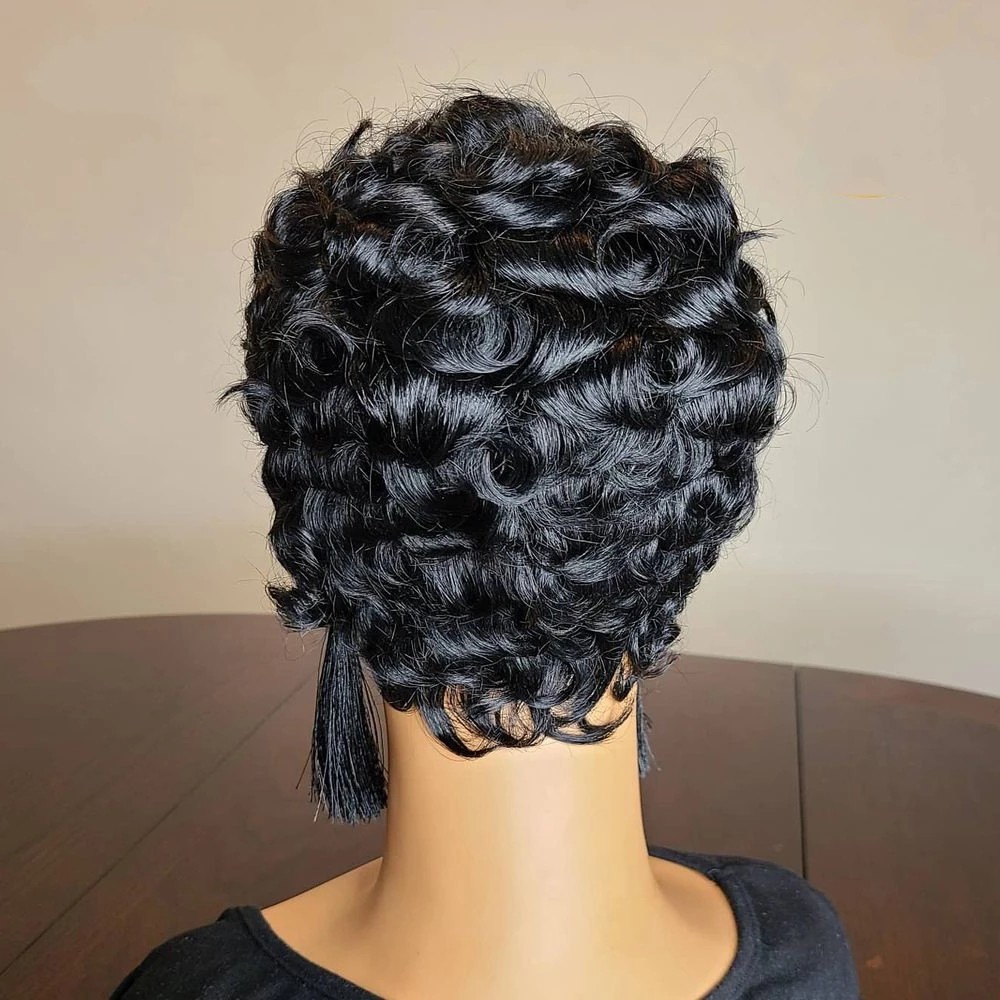 Short Bob Pixie Cut Brazilian Human Hair Wigs With Bangs For Woman Natural Color Curly No Lace Front Wig