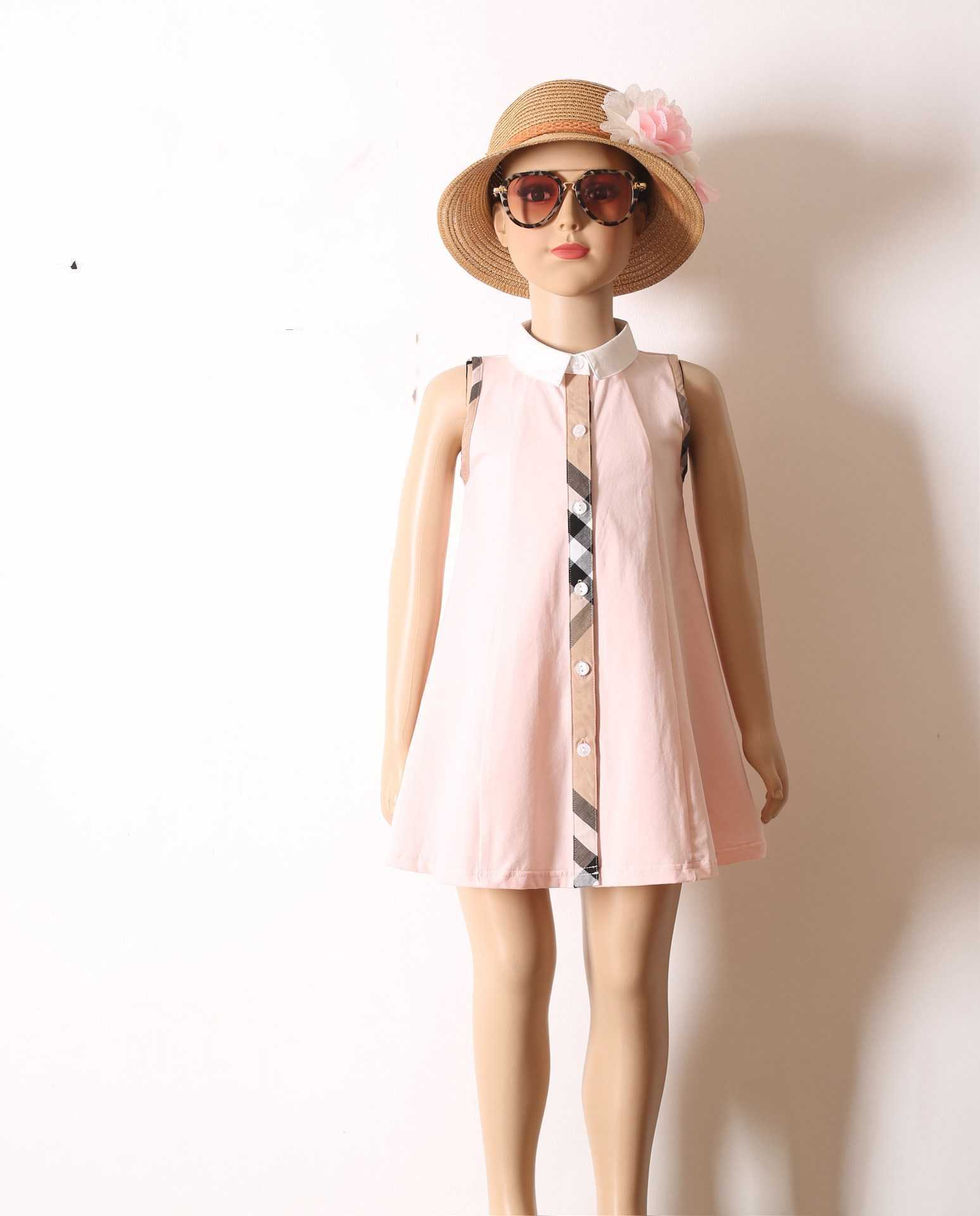 2021 Summer Baby Clothes Bebe Girls Dress Plaid Kids Stripe Style Dresses Casual Sleeveless Lapel Girls Clothes Q0716