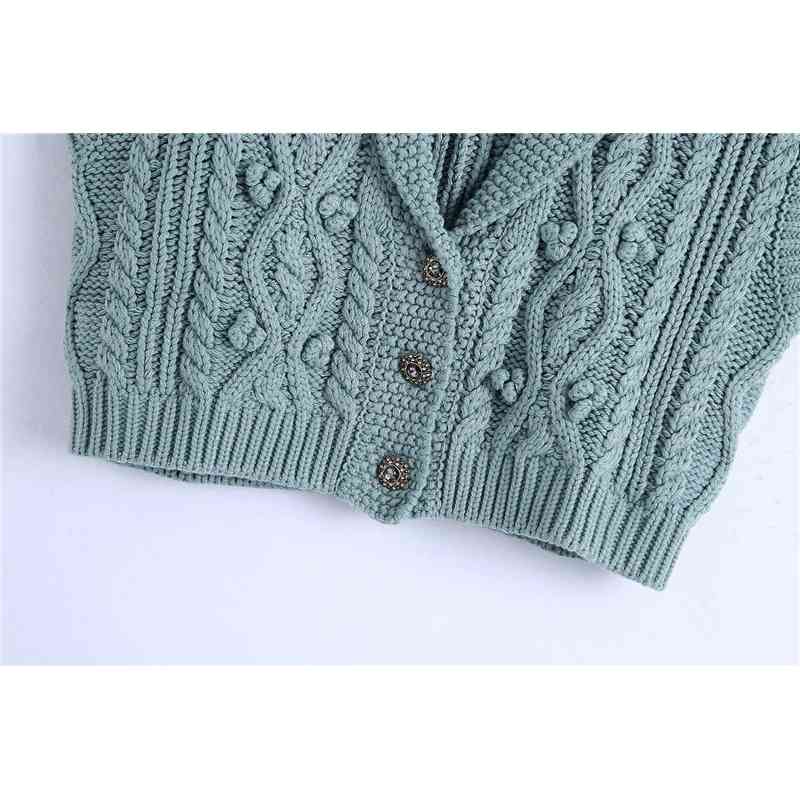 Vintage Women V-Neck Sweaters Fashion Ladies Twist Knitted Coats Elegant Female Chic Diamond Button Cardigan 210430
