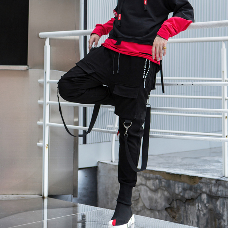 Fashion Autumn Hip Hop Cargo Pants Men Joggers Harem Harajuku Streetwear Casual Multi-pockets Trousers Male Balck