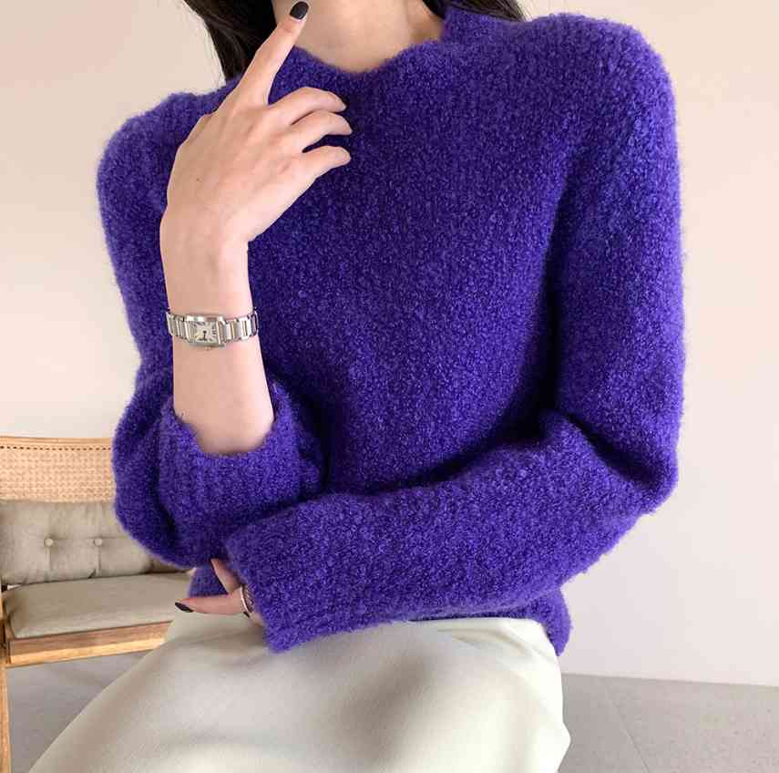 Autumn Winter Elegant Soft Warm Sweater OL Vintage Solid Pullovers Long Sleeve Loose Knitted Sweaters Woman Clothes 210421
