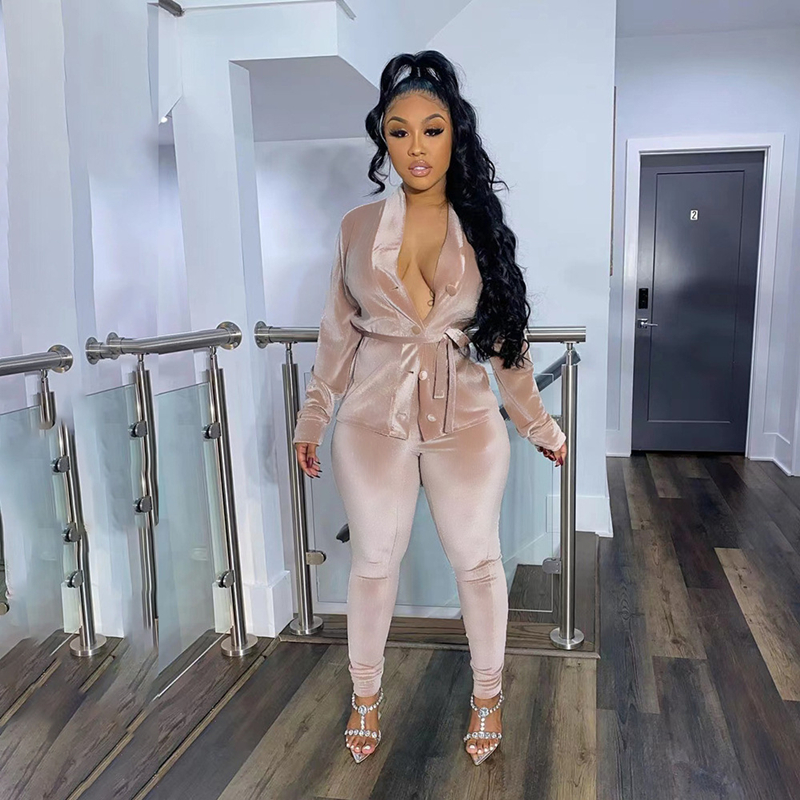 Womans Korean Velvet Tracksuits Fashion Buttons Bandage Tops Skinny Pant Casual Outfits Designer Female Fall Jogger Velvets Two Piece Sets, Black
Womans Korean Velvet Tracksuits Fashion Buttons Bandage Tops Skinny Pant Casual Outfits Designer Female Fall Jogger Velvets Two Piece Sets, Black