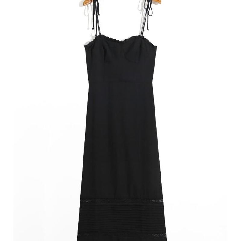 Vintage France Wood ears V neck Solid White Spaghetti Strap Midi Dress Sexy Women Spliced Lace Elastic Back Sling Tea Dresses 210429