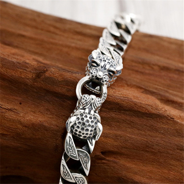 Quality 925 Sterling silver animal leopard heads link chain bracelets American European antique handmade vintage designer luxury jewelry accessories g