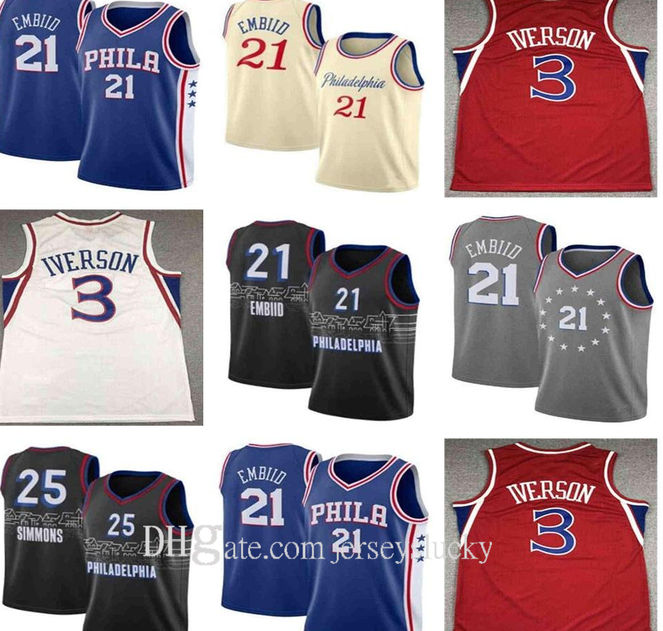 2021 Good Quality Joel 21 Embiid Mens Ben 25 Simmons Allen 3 Iverson Julius 6 Erving city basketball jersey Breathable Size S-2XL, Black;red
2021 Good Quality Joel 21 Embiid Mens Ben 25 Simmons Allen 3 Iverson Julius 6 Erving city basketball jersey Breathable Size S-2XL, Black;red