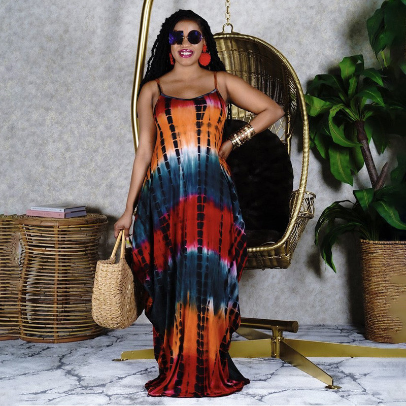 Plus size 3XL 4XL 5XL Women Maxi Dresses Sleeveless SKirts tie dye beach dress Sexy Summer Clothing bigger sizes long skirt casual loose wear 4822
