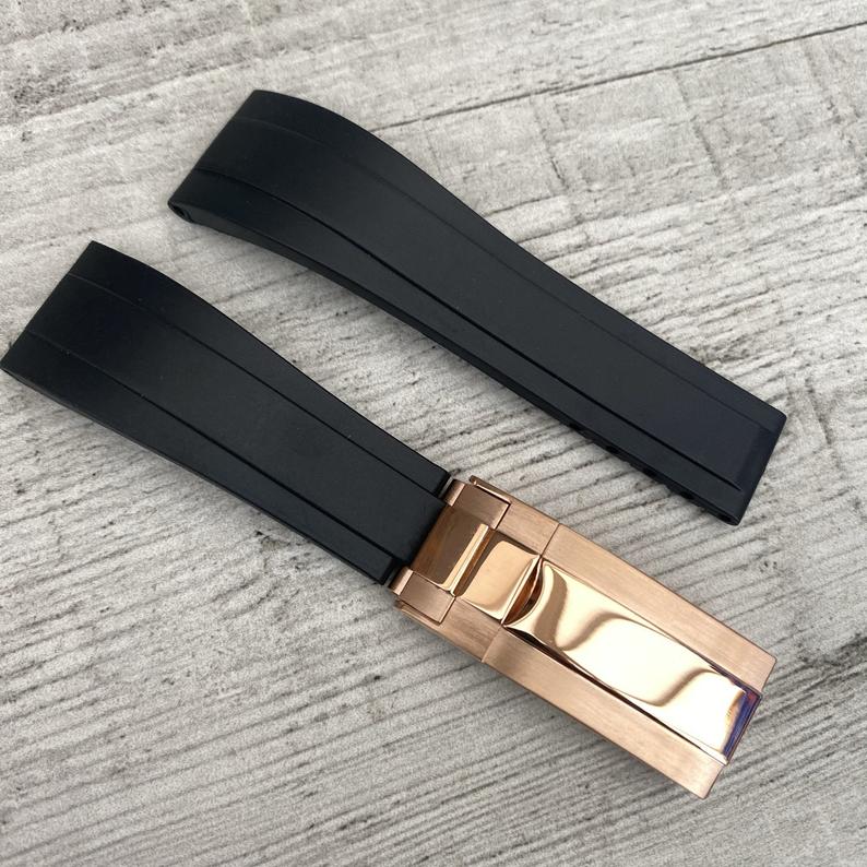 high quality 20mm black rubber strap mens Watch Band bracelects with rose gold Clasp men watches design watchs luzury watchbands waterproof diving 300m original.