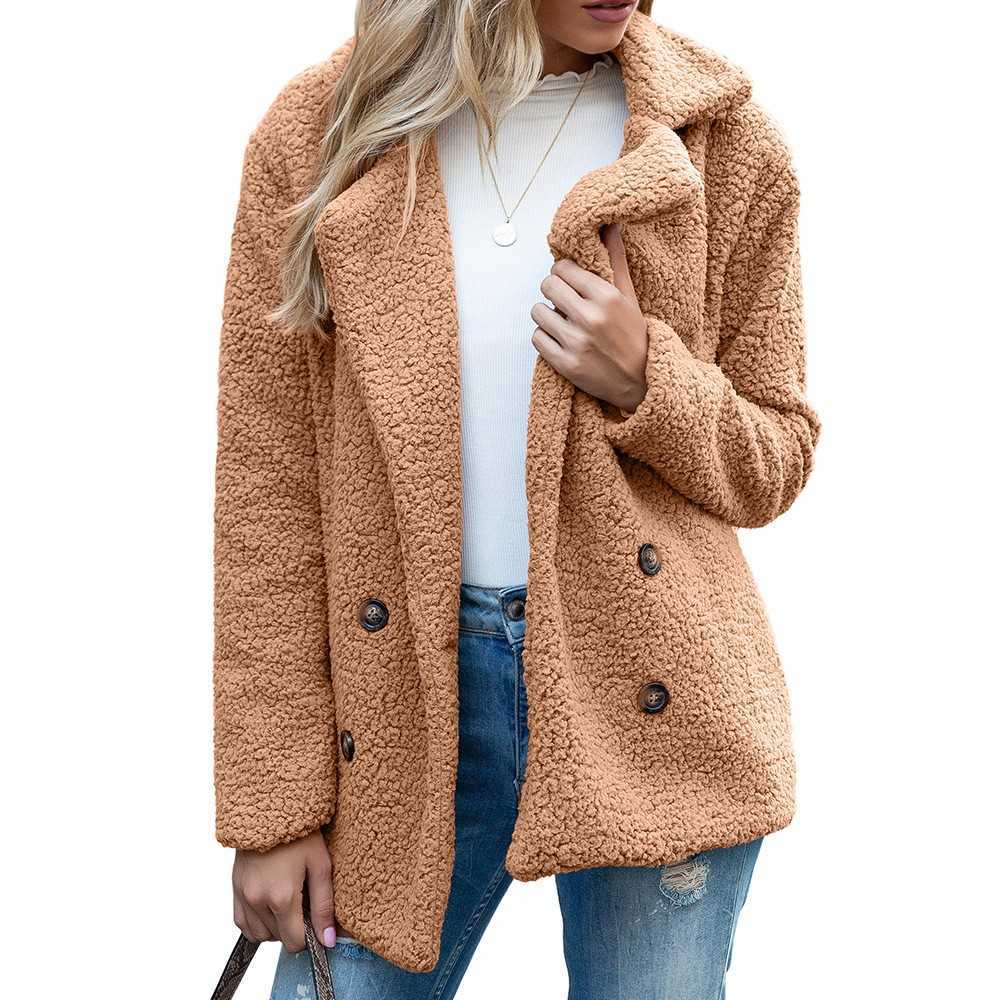 S-5xl Solid Color Women Winter Spring Loose Warm Coat High Quality Teddy Fleece Button Jacket Female Casual Veste Femme 211019