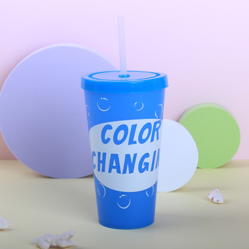 650ml Color Changing PP Plastic Cup Reusable Party Water Beverage g with Straws Variable Colors Tumblers GGA4352 Free shipping
