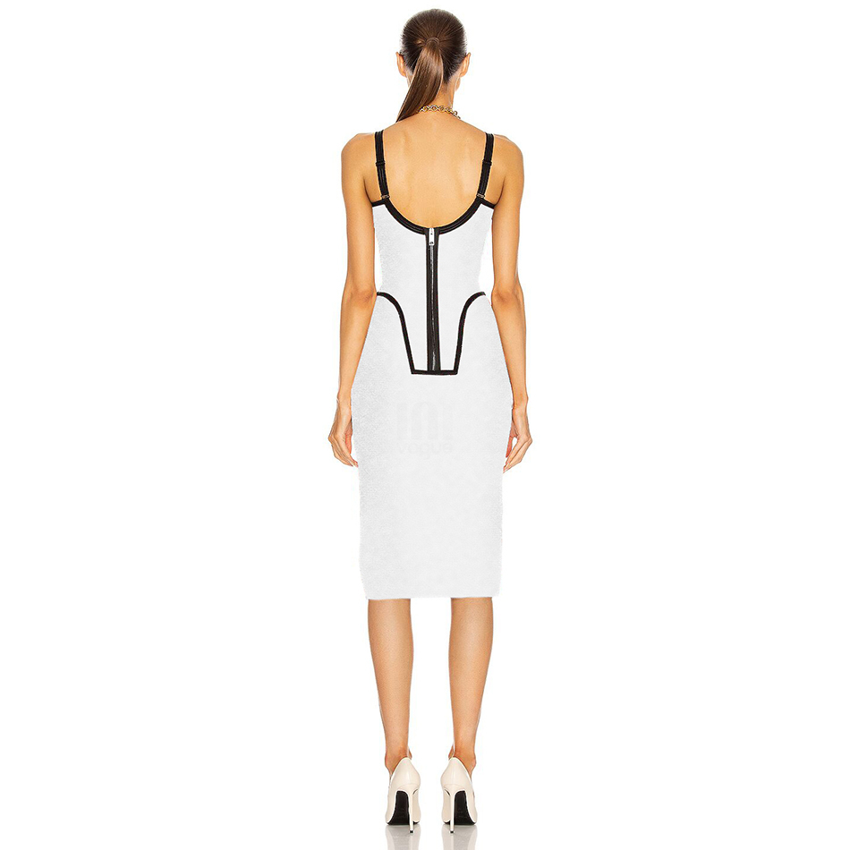 Summer High Quality Sexy Bandage Women Midi Dress White Spaghetti Strap Bodycon Party Club Celebrity 210525