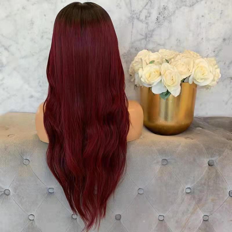 360 Lace Frontal Long Body Wave Wigs Black Ombre Burgundy Red Brazilian Hair Synthetic Front Wig For Women