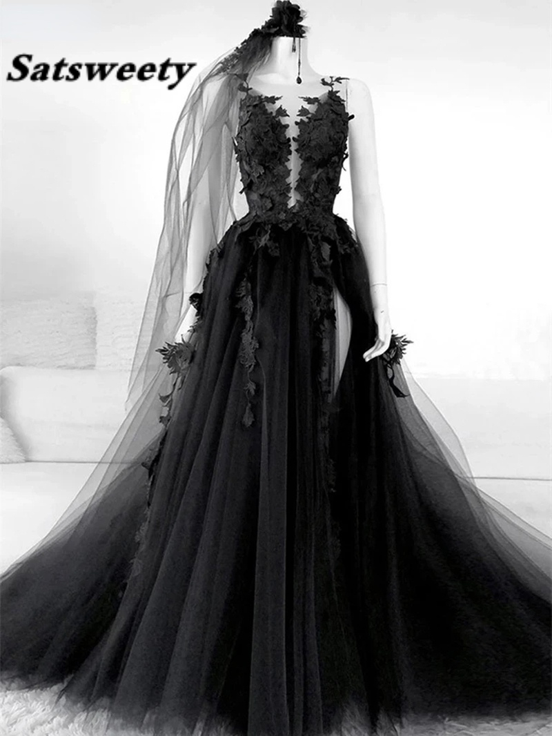 Gothic Black Prom Dresses Sexy Backless High Side Split A-line Evening Dress Lace Formal Party Gowns With Veil Robe De Soirée, Silver
Gothic Black Prom Dresses Sexy Backless High Side Split A-line Evening Dress Lace Formal Party Gowns With Veil Robe De Soirée, Silver