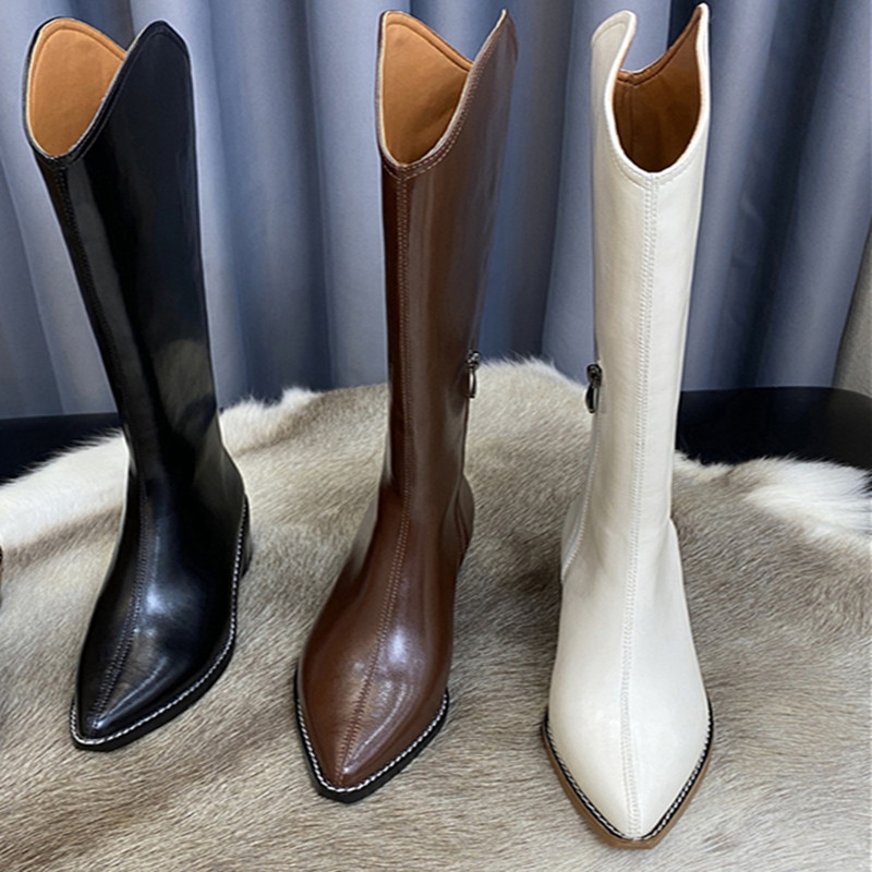 White Pointed Wtern Cowboy Boots Women's High Knee Thin Thick Heel Long Knight, Black
White Pointed Wtern Cowboy Boots Women's High Knee Thin Thick Heel Long Knight, Black