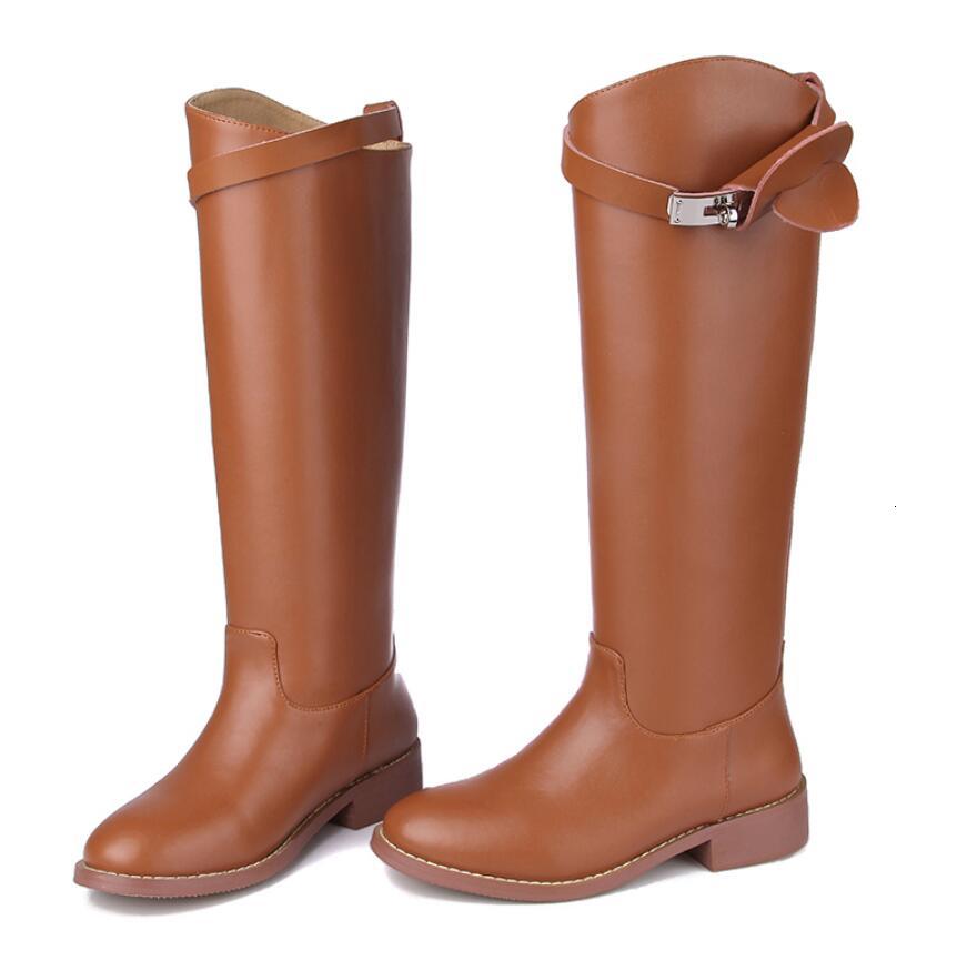 Slippers America Lady Buckles Martin Genuine Leather Kelly Women Straight Boots Knight Chaussure Mujer Plus XI5Z