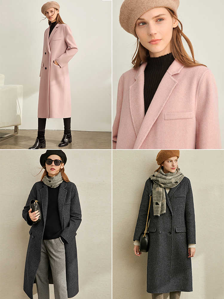 Wool Blends Winter Women Fashion Warm Solid Lapel Double Breasted Loose Elegant Female Woolen Coat 11940573 210527