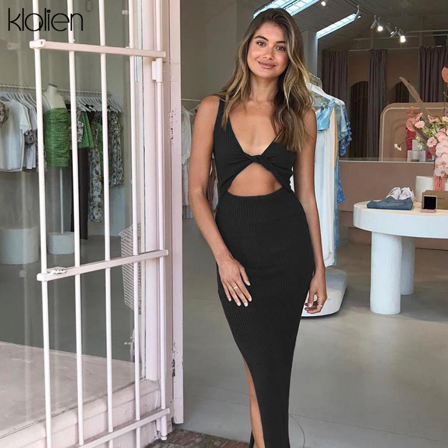 KLALIEN spring summer sexy backless fashion simple black rib knitting maxi dress office lady streetwear casual womens clothes
KLALIEN spring summer sexy backless fashion simple black rib knitting maxi dress office lady streetwear casual womens clothes