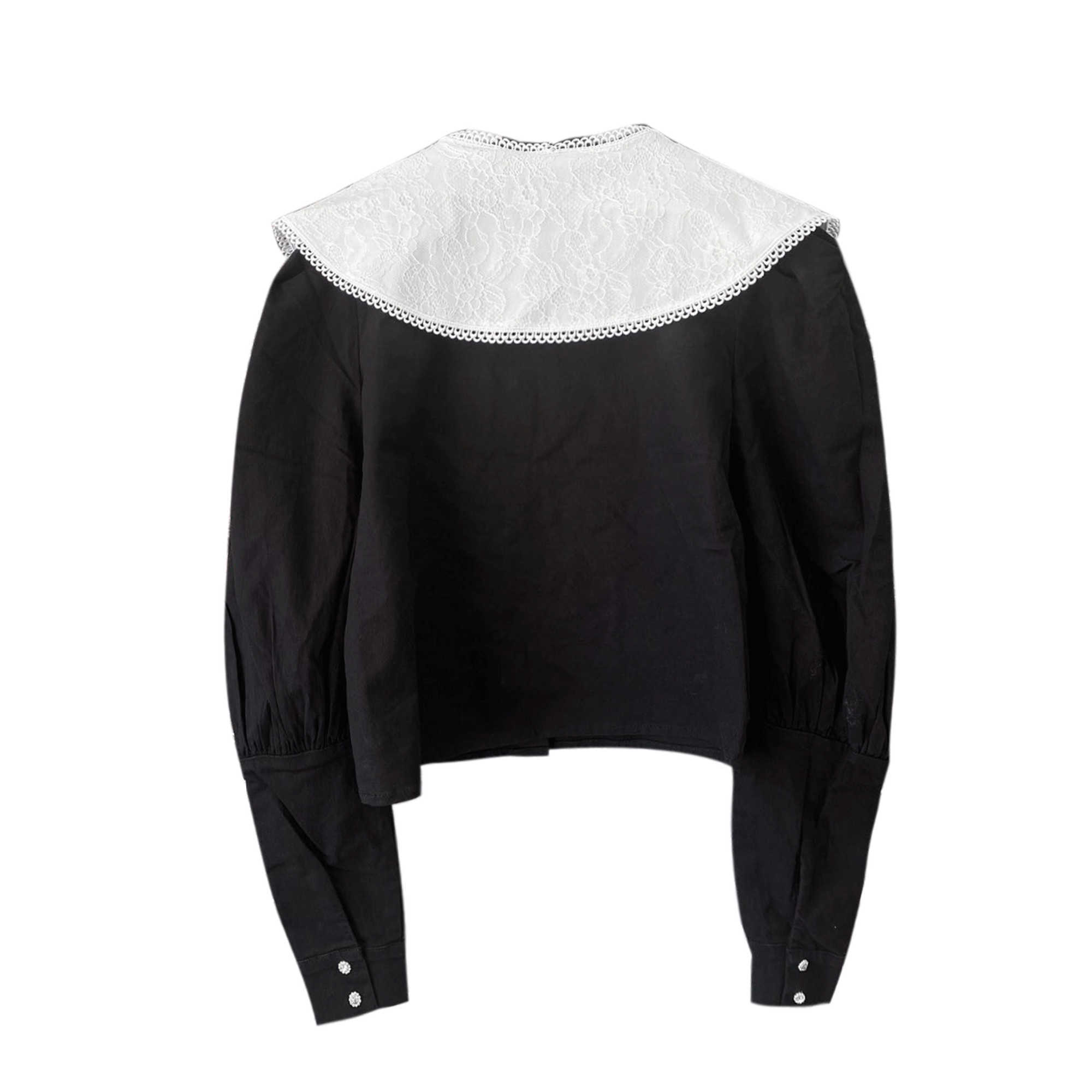 Spring Autumn Peter Pan Collar Full Short Black Slim Shirt Bottoming Single Top 210615