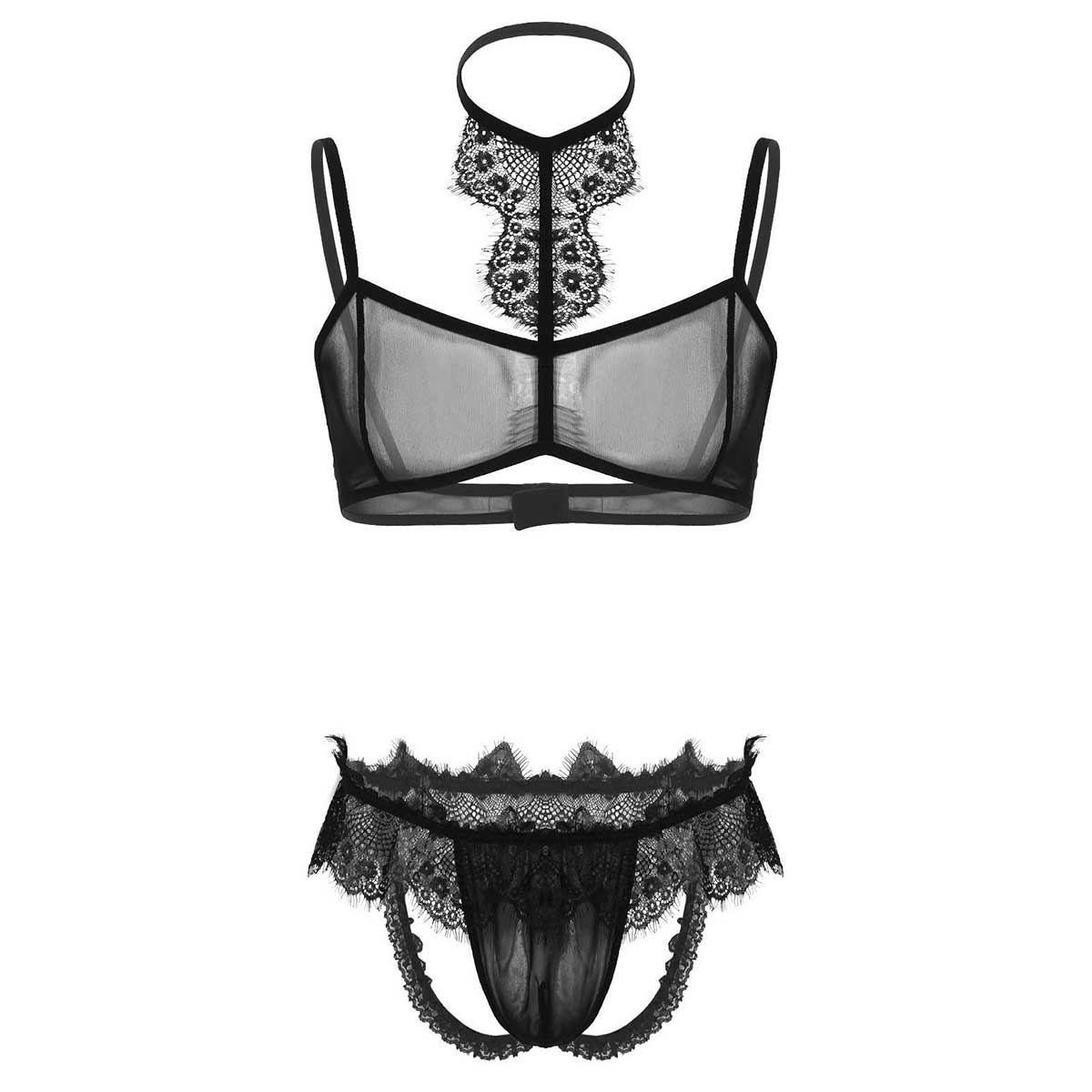 See-Through Sheer Mesh Lace Gay Underwear Bra Top with G-strings Thongs Panties Hot Sexy Men Crossdressing Sissy Lingerie Set
See-Through Sheer Mesh Lace Gay Underwear Bra Top with G-strings Thongs Panties Hot Sexy Men Crossdressing Sissy Lingerie Set